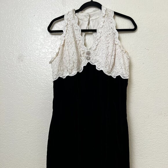 Vtg 90s Scott McClintock Halter Lace Bodice Velvet Bustle Formal Dress 14 READ - Picture 1 of 14
